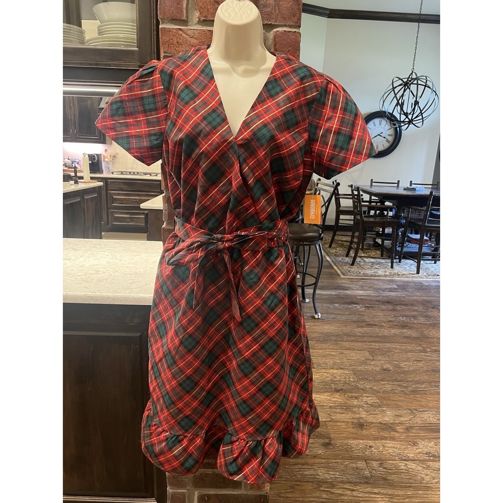 Gymboree Womens Tartan Plaid Dress L Red Green Gold Christmas Holiday NWT